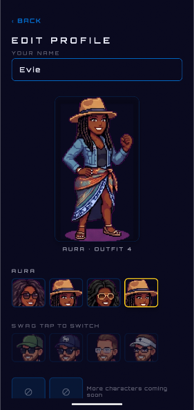 Avatar and outfit customization screen